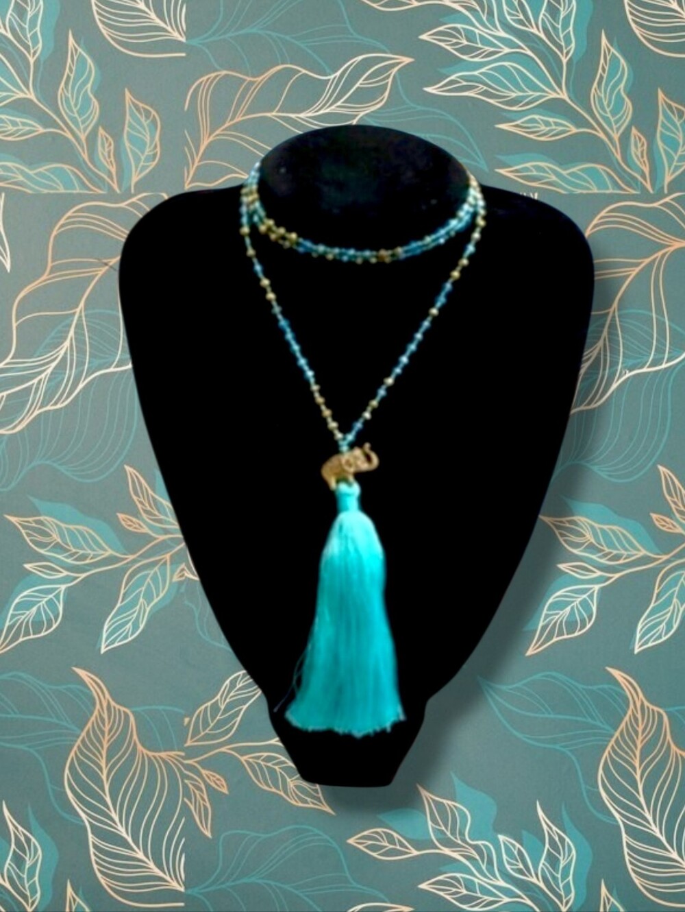 Zacasha | NWOT Long Boho Turquoise/Gold Elephant Beaded Tassel Necklace
